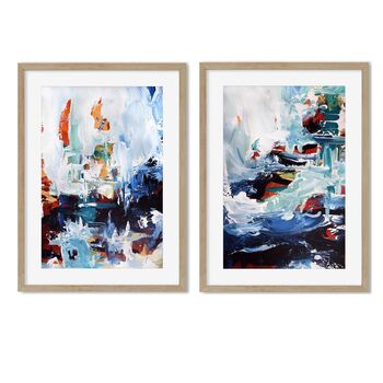 Set Of Two Prints Large Blue Abstract Framed Wall Art, 8 of 10