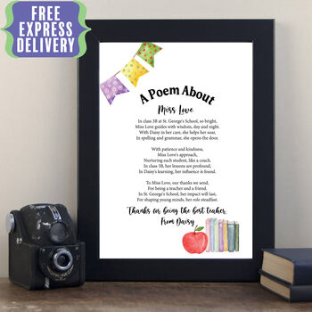 Personalised Poem Print End Of Term Gift For Teacher, 7 of 8