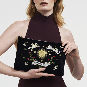 Black Celestial Velvet Embroidered Pouch, 2 of 6