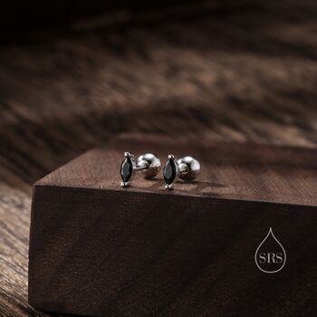 Tiny Black Cz Marquise Screw Back Earrings, 6 of 10