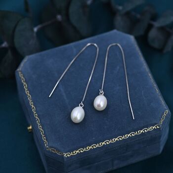 Genuine Pearl Threader Earrings In Sterling Silver, 3 of 11