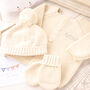 Luxury Baby Girls Cardigan, Bobble Hat And Mittens Set, thumbnail 2 of 10