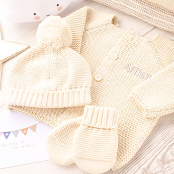 Luxury Baby Girls Cardigan, Bobble Hat And Mittens Set, 2 of 10