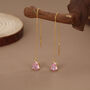 Sterling Silver Tourmaline Pink Cz Droplet Threader Earrings, thumbnail 6 of 11