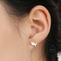 Tiny Fish Stud Earrings In Sterling Silver, thumbnail 3 of 11