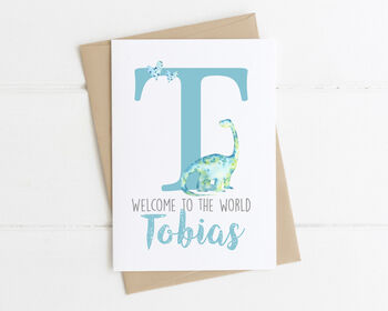 Personalised New Baby Card Blue Dinosaurs, 3 of 6