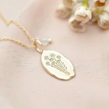 Birth Flower Oval Personalised Necklace, 2 of 12