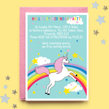Rainbow Unicorn Personalised Birthday Party Invitations, 2 of 3