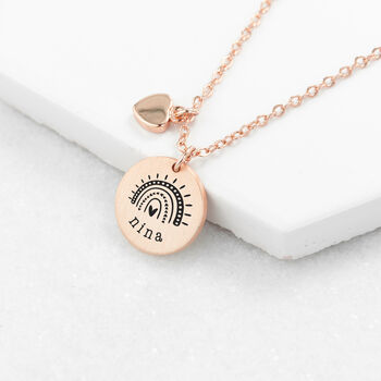 Personalised Rose Gold Plated Heart And Disc Necklace, 2 of 11