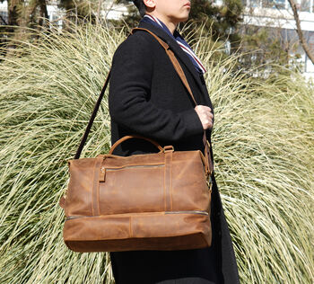 Leather Weekend Bag With Jacket Compartment, 3 of 11