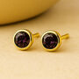 Gold Plated Sterling Silver February Amethyst Birthstone Stud Earrings, thumbnail 1 of 5