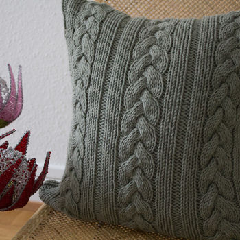 Strikk Hand Knit Knotted Cable Cushion Grey, 3 of 3