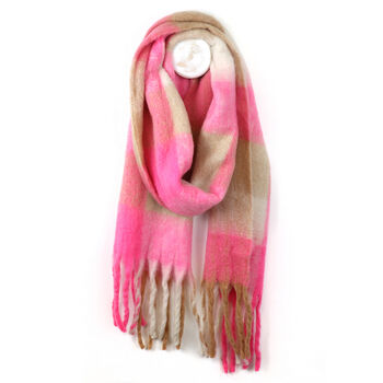 Pink, Cream And Taupe Super Soft Fluffy Winter Scarf With Tassels, 3 of 4