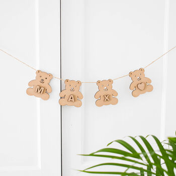 Personalised Wooden Bunting Teddy And Name, 3 of 8