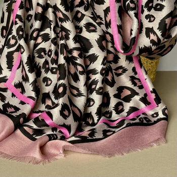 Leopard Print Scarf With Double Pink Border, 3 of 3