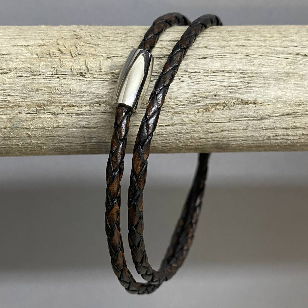 Men's Brown Leather Double Wrap Bracelet By Nest