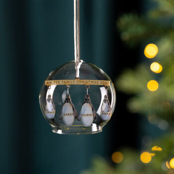 Personalised Illustrated Penguin Family Dome Bauble, 4 of 8