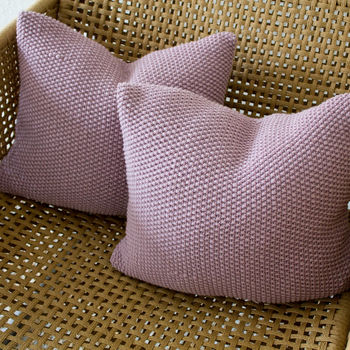 Blush Pink Seed Stitch Hand Knit Cushion, 3 of 4