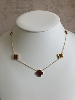 18 K Gold Plated Four Leaf Clover Necklace Gold Maroon, 3 of 8