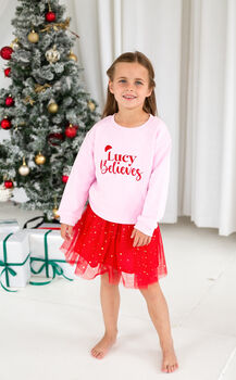 Personalised 'Believes' Santa Hat Christmas Embroidered Sweatshirt Jumper, 2 of 3