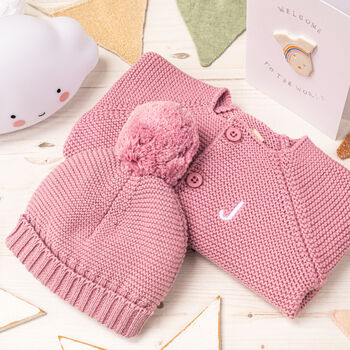 First Birthday Personalised Cardigan And Bobble Hat Set, 3 of 12