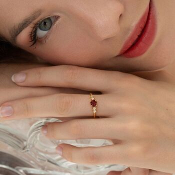 Garnet Five Stone Ring In Sterling Silver And Gold Vermeil, 11 of 12