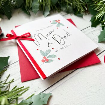 Mum And Dad Mistletoe Christmas Card, Customisable, 9 of 9