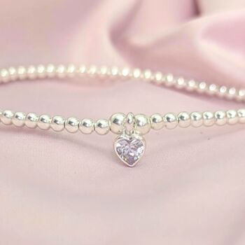 Sterling Silver Beaded Bracelet With Heart Shaped June Birthstone, 2 of 7