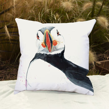 Inky Puffin Outdoor Cushion For Garden Furniture, 5 of 9