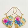 Heart Earrings With Forgetmenot And Pink Flowers, thumbnail 4 of 9