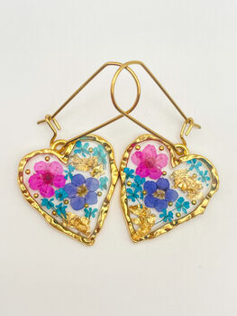 Heart Earrings With Forgetmenot And Pink Flowers, 4 of 9