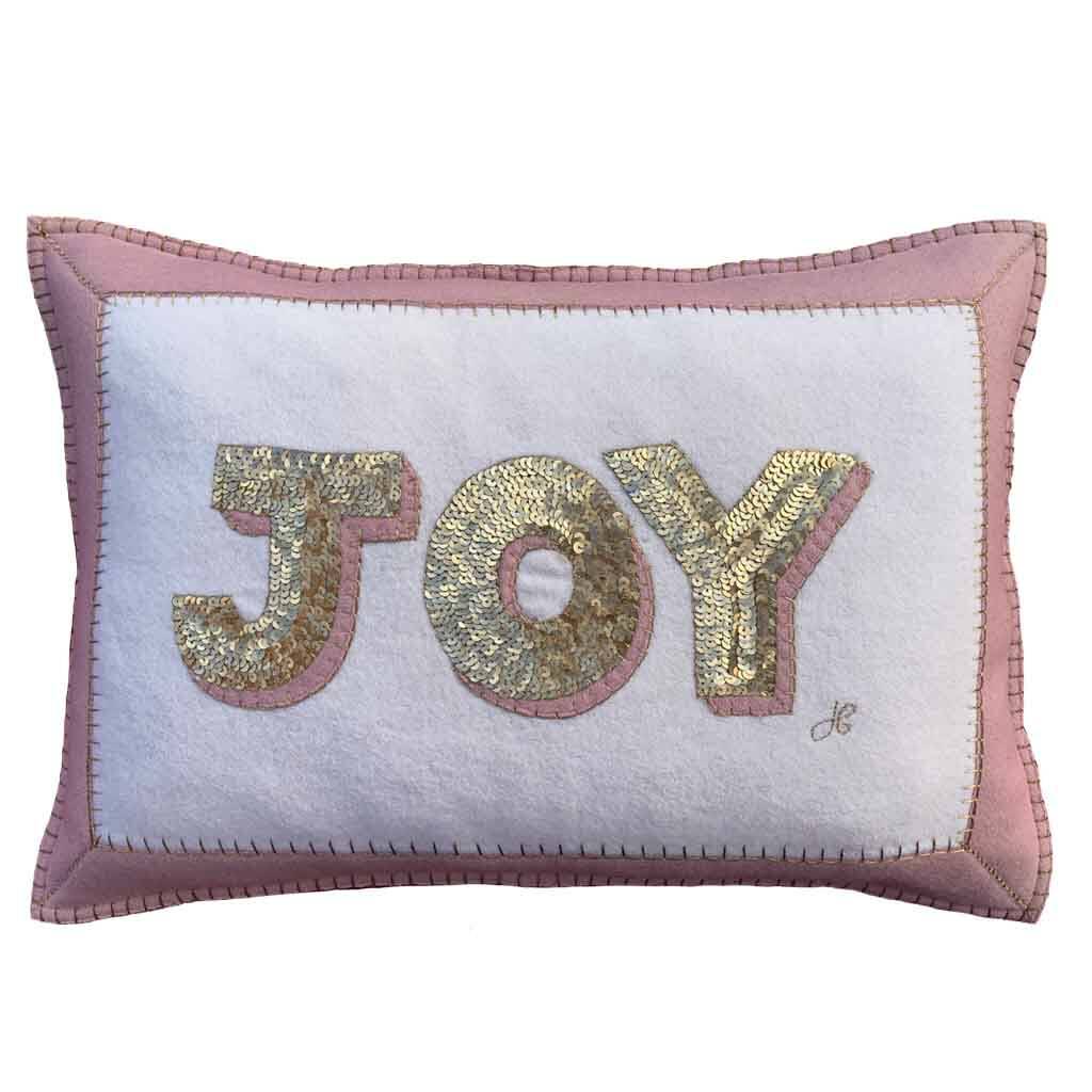 Sequin Joy Cushion In Luxury Pink And Cream Wool