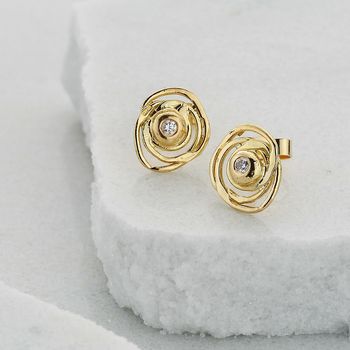 Gold And Diamond Swirly Stud Earrings, 4 of 5