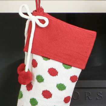 Personalised Polka Dot Knitted Stocking With Pom Poms, 7 of 9