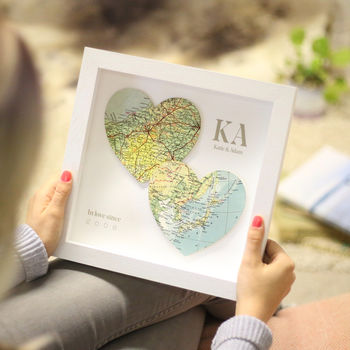 In Love Since Two Map Hearts Personalised Print, 3 of 7