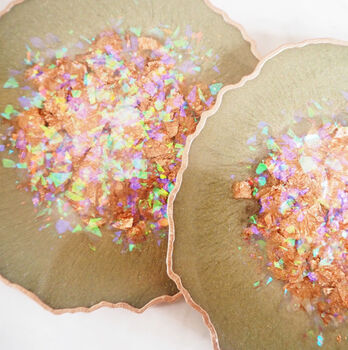 Iridescent Rose Gold Geode Resin Coasters, 8 of 12