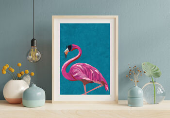 Set Of Three Turquoise Bird Peacock Flamingo Art Print, 7 of 8