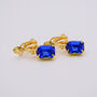 Sapphire Blue Gold Plated Fan Clip On Earrings, thumbnail 1 of 4