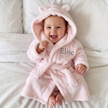 Personalised Soft Baby Pink Dressing Gown With Ears, 4 of 12