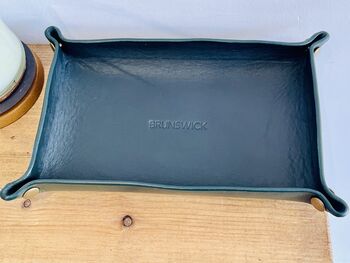 Personalised Rectangle Racing Green Leather Desk Tray, 6 of 12