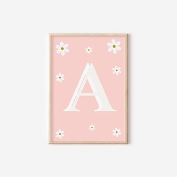 Girls Floral Initial Wall Print For Bedroom Or Nursery, 3 of 3