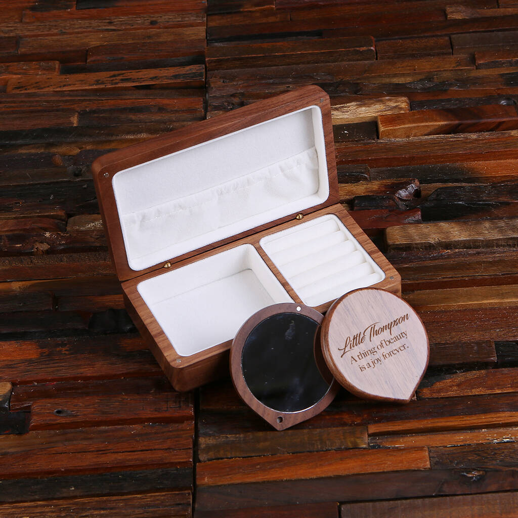 Custom Wood Jewellery Box And Mirror Gift Set, 1 of 5