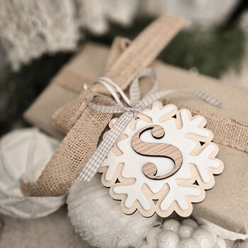 Personalised Initial Snowflake Ornament Or Stocking Tag, 6 of 7