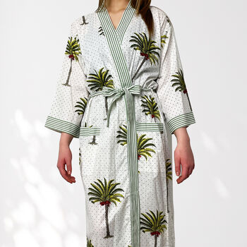 Palm Tree Print Cotton Dressing Gown Kimono, 6 of 9