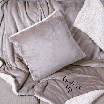 Personalised Sherpa Style Blanket And Cushion Set, 2 of 9