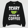 Scary Before Coffee Women’s Halloween Slogan Sweatshirt, thumbnail 4 of 4