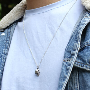 Mens Sterling Silver Skull Necklace, 3 of 4