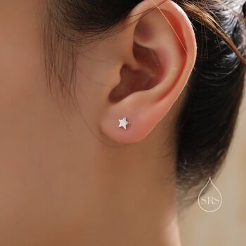 Sterling Silver Tiny Little Textured Star Stud Earrings, 7 of 12