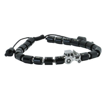 Men's Tractor Bead Adjustable Black Agate Bracelet, 3 of 4