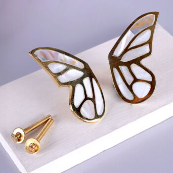 G Decor Set Of Two Handcrafted Brass And Mother Of Pearl Butterfly Wing Handles, 2 of 4